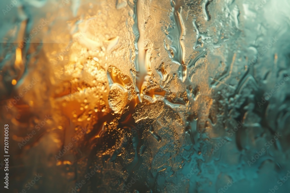 Poster a close up view of raindrops on a window. perfect for illustrating a rainy day or creating a cozy at
