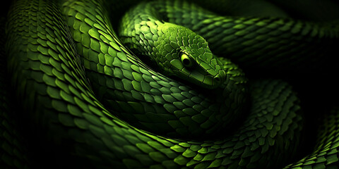 Close up of a green snake, cobra