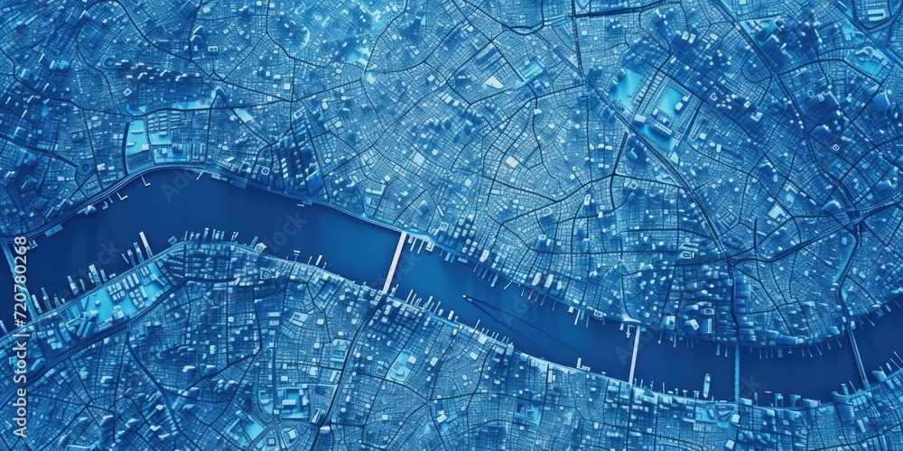 Poster a detailed map of a city with a river running through it. perfect for travel guides or urban plannin