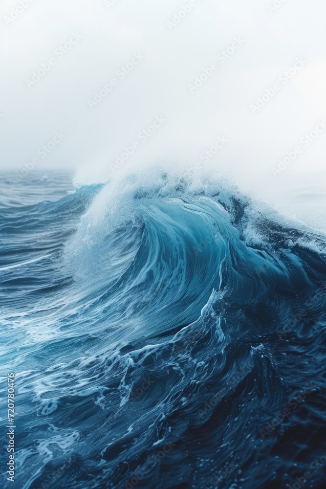 Poster a powerful and towering wave in the vast ocean. perfect for capturing the beauty and strength of nat