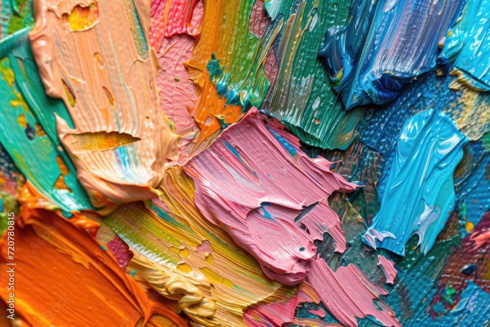 Poster A close up view of a painting with vibrant colors. Perfect for adding a pop of color to any space