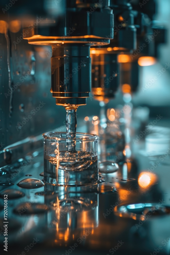 Poster A close-up view of a machine containing water. This image can be used to illustrate various concepts related to machinery, technology, or water-based processes