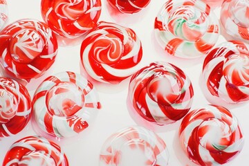 A table filled with an abundance of red and white lollipops. Perfect for candy-themed events or sweet treat backgrounds