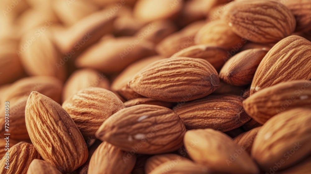 Poster A pile of almonds stacked on top of each other. Versatile image for various uses