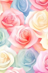Rose seamless pattern of blurring lines in different pastel colours, watercolor style
