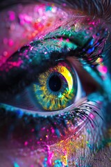 Naklejka premium A close-up view of a person's eye with shimmering glitter. Perfect for adding a touch of sparkle and glamour to any project