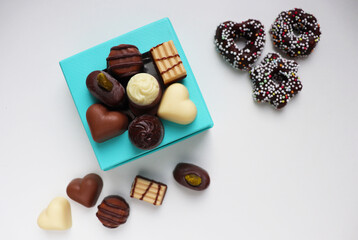 hocolate candies and gift box. set of gift cards 