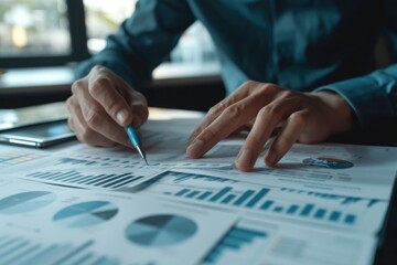 A person is seated at a table with papers and a pen. This image can be used for various purposes