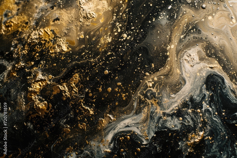 Poster a detailed close-up view of a black and gold painting. this versatile image can be used for various 