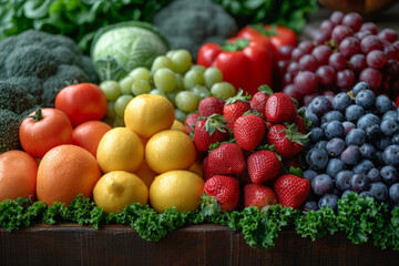 Obraz na płótnie Canvas Assorted Fresh Fruits and Vegetables Displayed at Market
