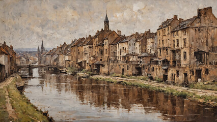 Obraz premium oil painting architecture , watercolor ,vintage art , abstract art background , oil on canvas , landscape , picture for printing on the wall