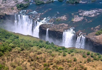 Aerial view of Victoria Falls on the Zambezi River on the border of Zambia and Zimbabwe in South Africa