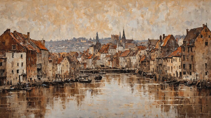 city and buildings, landscape oil painting, watercolor, oil painting for printing, painting on canvas, beautiful view