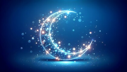 Obraz na płótnie Canvas Sparkling Crescent Moon on Blue Background, Dreamy Night Concept