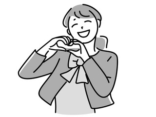 ハンドサインでハートをつくる笑顔の女性　PNG