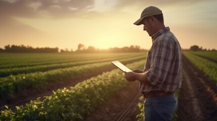 Modern farmer using a digital tablet