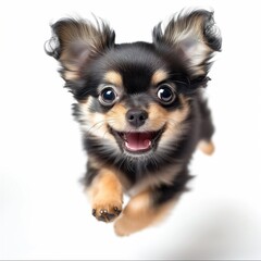 chihuahua dog jumping in the studio on white background