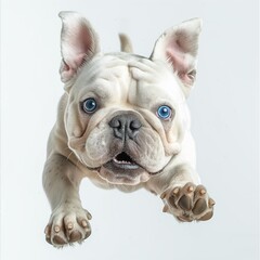 bulldog puppy jumping in the studio on white background