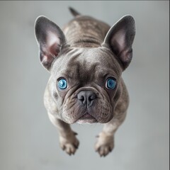bulldog puppy jumping in the studio on white background