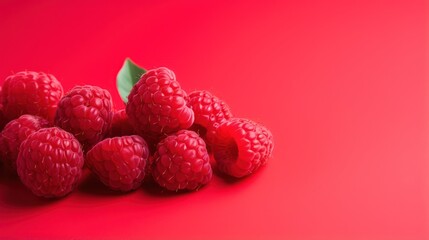 Minimal Style of Raspberries on a Red Background AI Generated