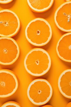 Vibrant Sliced Oranges on Orange Background AI Generated