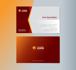 Double sided business card templates with abstract geometric shape on dark red color background