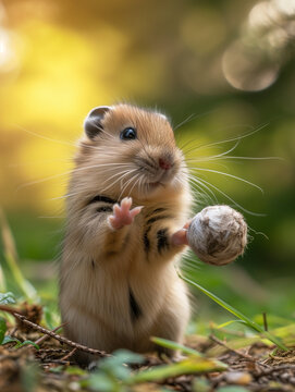 A Photo of a Lemming Playing with a Ball in Nature