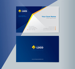 Set of double sided business card templates with a blue abstract geometric shape on a white color background