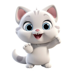 Obraz na płótnie Canvas 3D cute happy funny white cat. Character cartoon on isolated transparent png background.