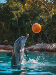A Photo of a Dolphin Playing with a Ball in Nature