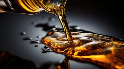 Pouring oil from a bottle on a dark background. 3d rendering Generative AI