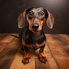 Impressed Dachshund Dog Looking at Camera on Brown Background AI Generated