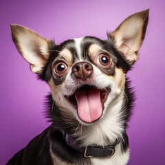 Shocked Chihuahua Dog Looking at Camera on Purple Background AI Generated