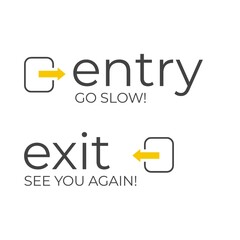 Entry go slow and Exit see you again signs for parking mall or shop. Flat illustration. 