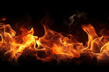 Realistic fire flames isolated on black background. Illustration.