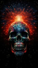 RGB Fireworks Creating a Skull in Dark Sky Generative AI