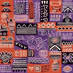 Terracotta, lavender, and jade seamless African pattern, tribal motifs grunge texture