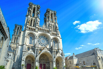 Fototapeta na wymiar Laon cathedral, Notre-Dame, Aisne, Hauts-de-France, France