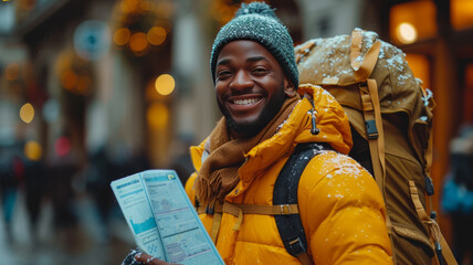 dark skinned man with passport. travel ticket and documents for immigration, generative ai