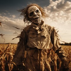 Fototapeta premium A terrifying scarecrow in an open field