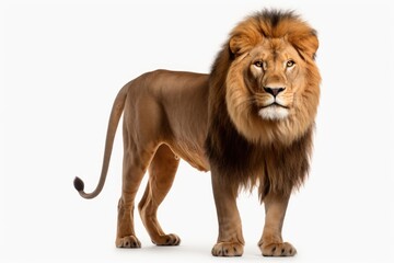 Lion standing on white background. Side view. 3D illustration