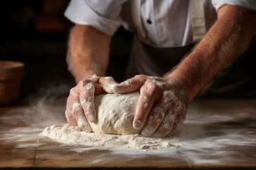 Crédence de cuisine en verre imprimé Pain Scientific Graphy of Rustic Hand Kneading Bread AI Generated