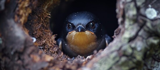 Obraz premium Captivating Tasmanian Swallow Nest: Discover the Enchanting World Within its Delicate Mouth