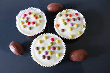 Easter baking. traditional easter cake and easter eggs