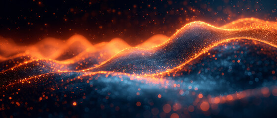 Data visualization, Dark indigo and orange, High-tech background with flowing lines and stars, generative ai