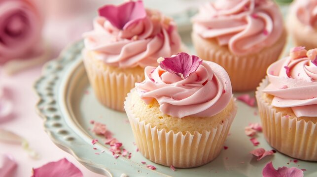 Cupcakes with vibrant pink frosting and sprinkles generative ai