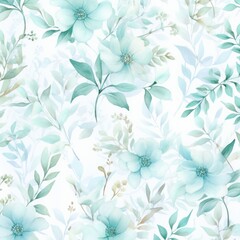 Fototapeta na wymiar Turquoise watercolor botanical digital paper floral background