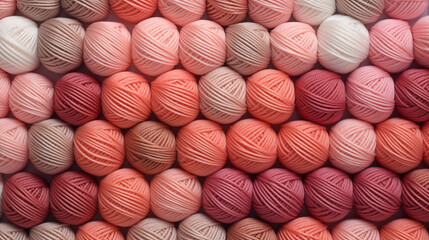 Balls of peach and pink threads. 