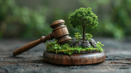 Gavel and green eco Earth globe, international law and green energy concept, sustainable environment future global values, generative ai - obrazy, fototapety, plakaty