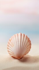 Fototapeta na wymiar Seashell on Sandy Shore: Cinematic Soft Focus Image Generative AI